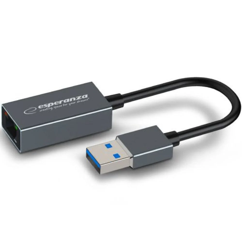 Adapter USB-A to RJ45 Esperanza ENA101 , Ethernet 1000Mbps Gigabit , 20cm , Silver , ENA101