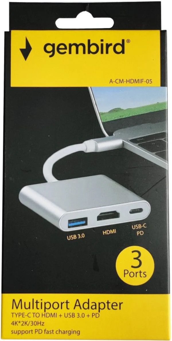 Adapter USB-C Gembird Cablexpert  USB-C to USB-C PD , HDMI up to 4k , USB-A 3.2 Gen1 , 20cm , A-CM-HDMIF-02-SG - Image 2