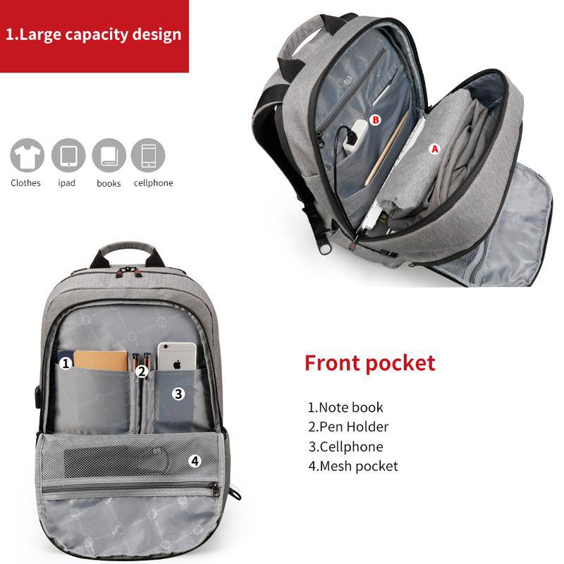 Backpack Laptop Tigernu T-B3164 17" Gray USB - Image 3