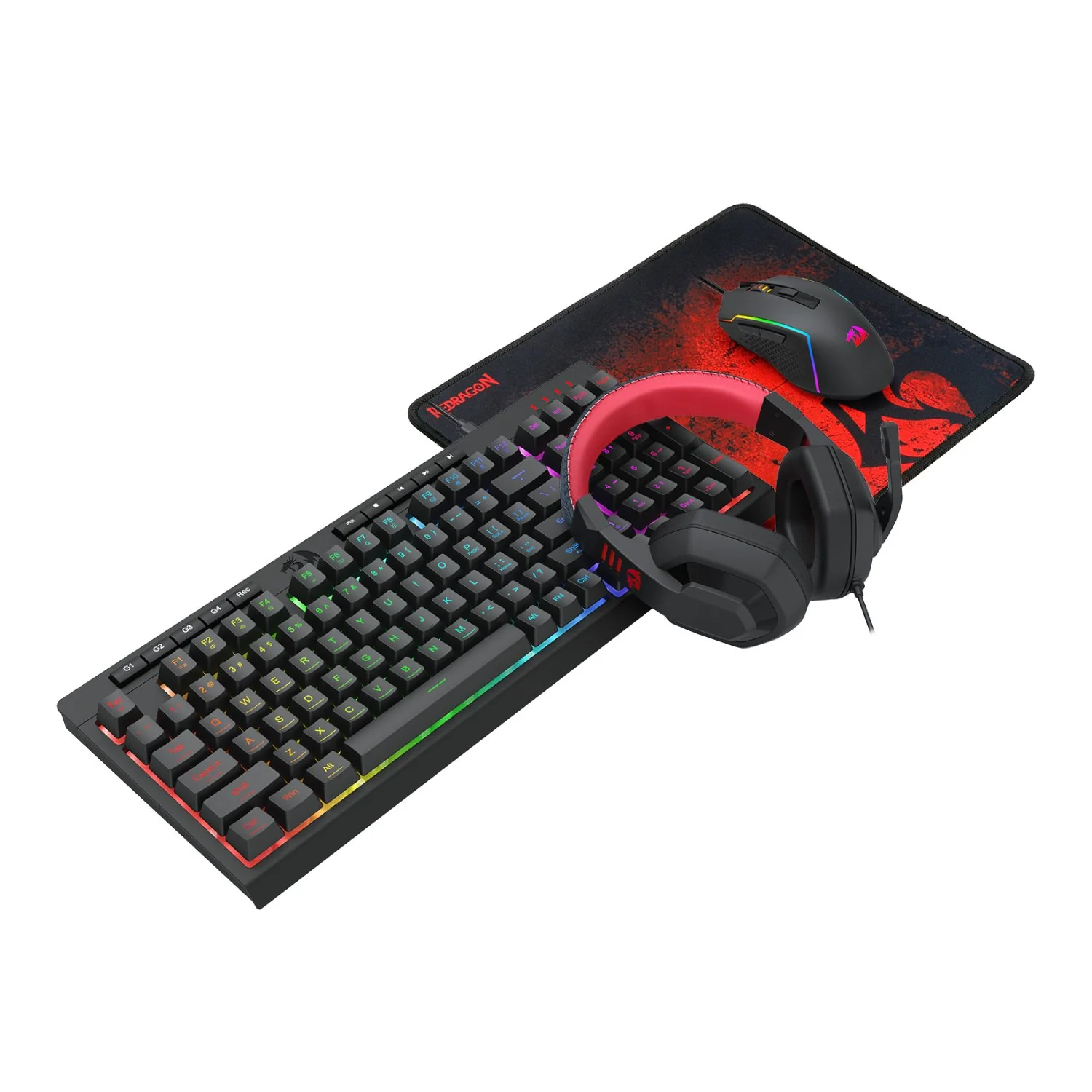Bundle Redragon S149 4in1 Comblo , Keyboard Membrane K515 Shiva , Mouse M616 TRIDENT 10K DPI Wired , MousePad PISCES Medium , Headset ARES with 40mm drivers and jack 3.5mm , Black , RD-S149 - Image 2