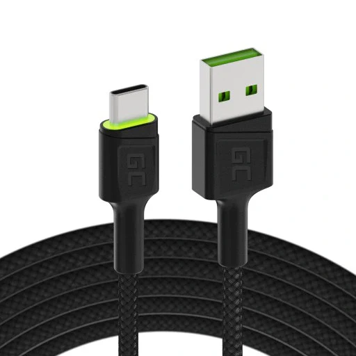 Cable 1.2m , Green Cell USB-A to USB-C , Backlight Green LED , Black , KABGC06