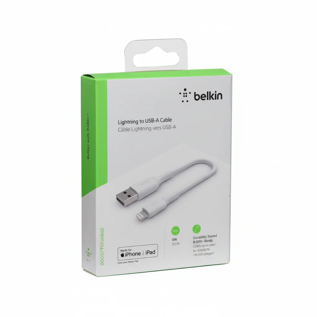 Cable USB-A Belkin BoostCharge , USB-A to Lightning , 0.5m , White , CAA001BT0MWH
