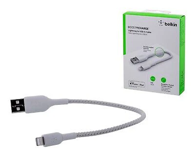 Cable USB-A  Belkin BoostCharge , USB-A to Lightning , 15cm  , Braided White , CAA002BT0MWH - Image 3