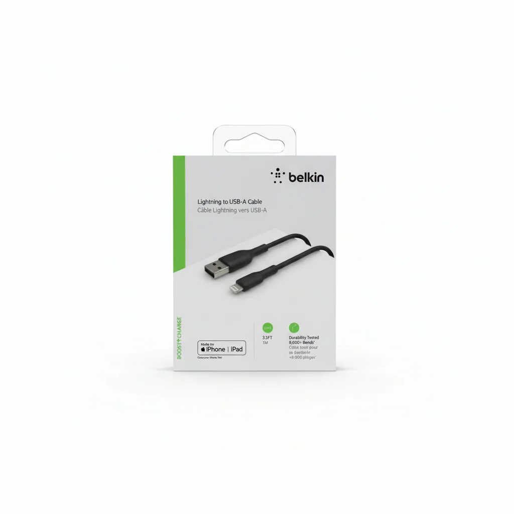 Cable USB-A Belkin BoostCharge , USB-A to Lightning , 1m , Black , CAA001BT1MBK