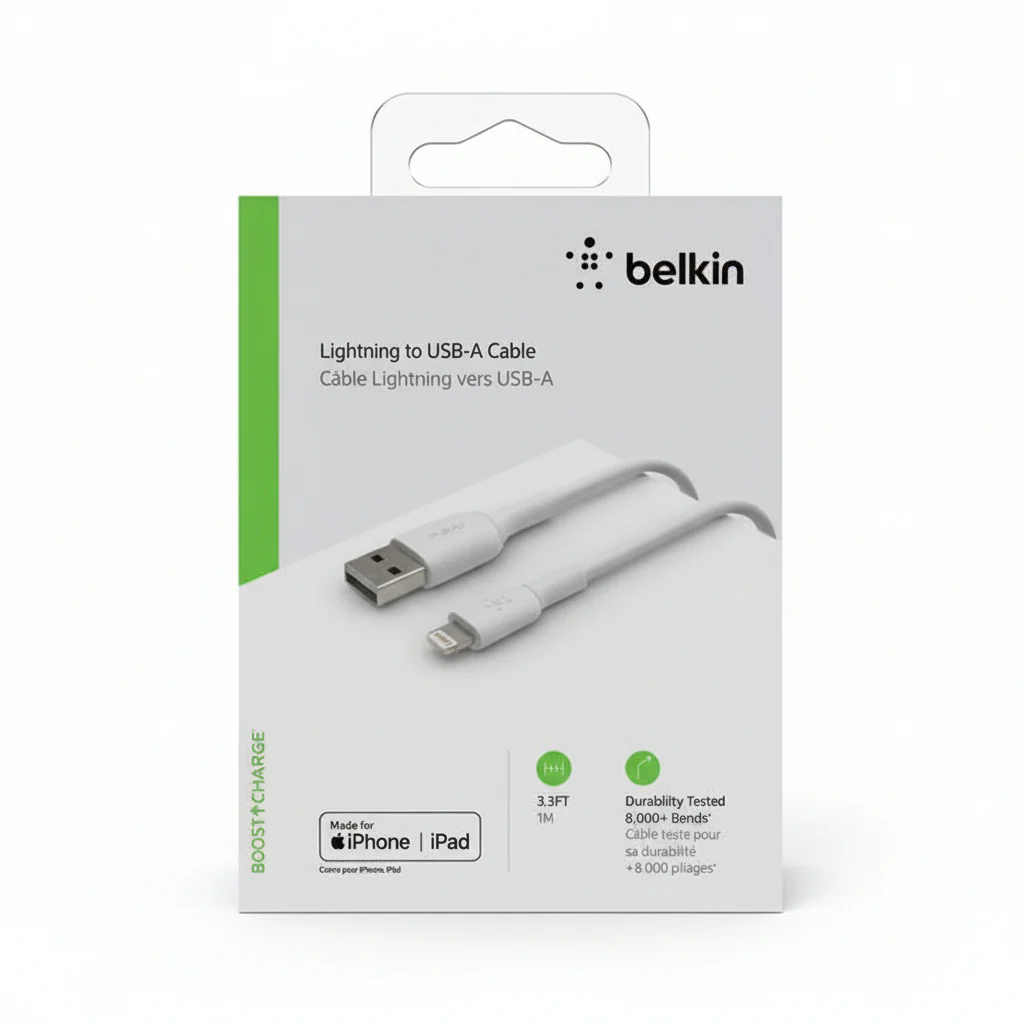 Cable USB-A Belkin BoostCharge , USB-A to Lightning , 1m , White , CAA001BT1MWH