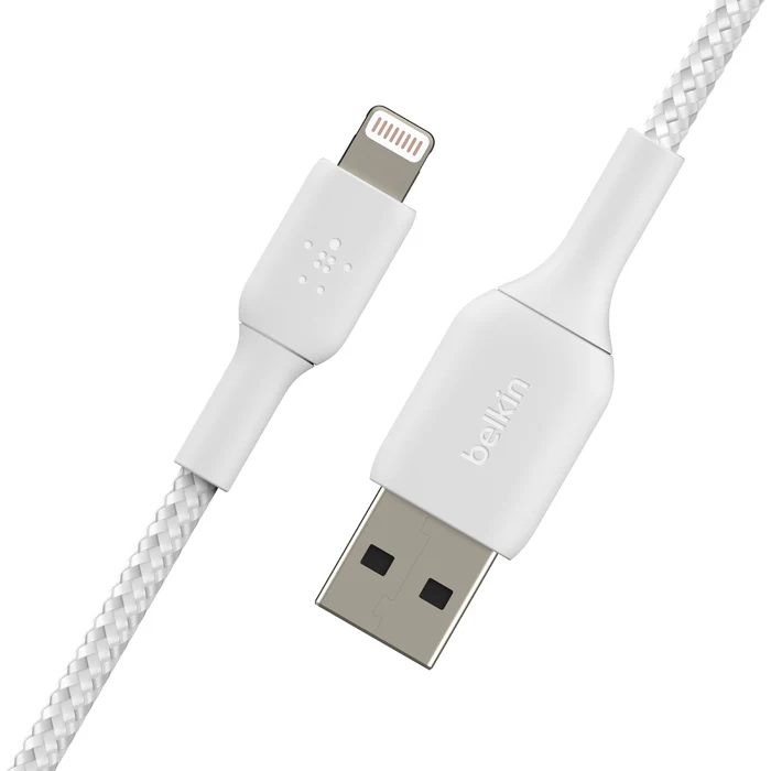 Cable USB-A  Belkin BoostCharge , USB-A to Lightning , 2m , Braided White , CAA002BT2MWH - Image 2
