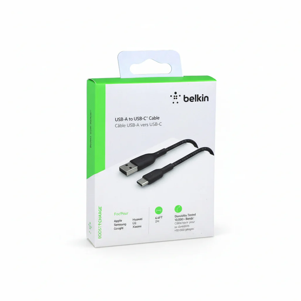 Cable USB-A Belkin BoostCharge , USB-A to USB-C , 2m , Braided Black , CAB002BT2MBK