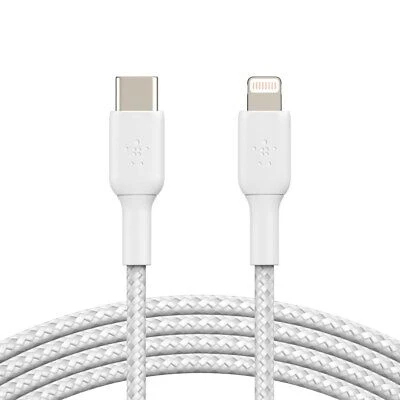 Cable USB-C Belkin BoostCharge , USB-C to Lightning , 1m , Braided White , CAA004BT1MWH - Image 2