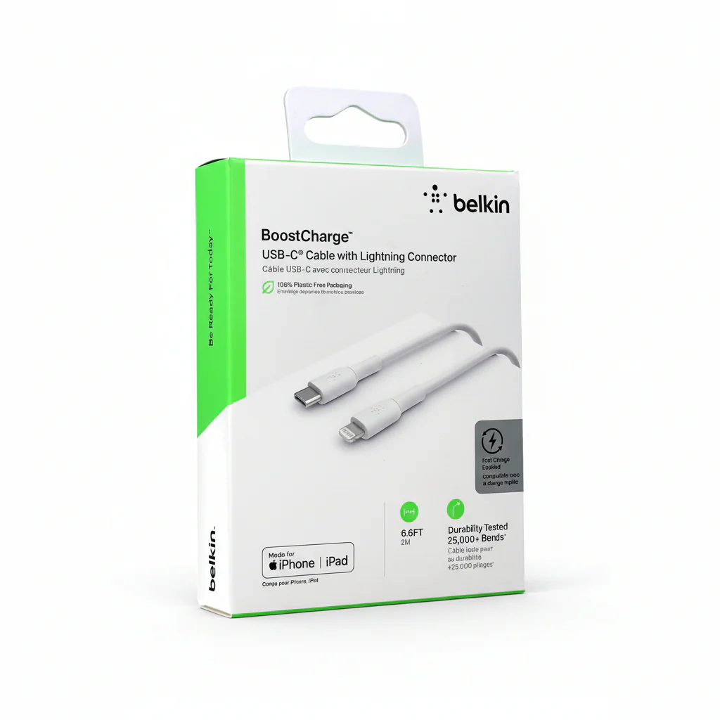 Cable USB-C Belkin BoostCharge , USB-C to Lightning , 2m , White , CAA003BT2MWH