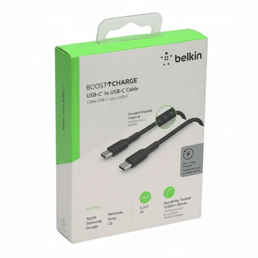 Cable USB-C  Belkin BoostCharge , USB-C to USB-C , 1m , Braided Black , CAB004BT1MBK