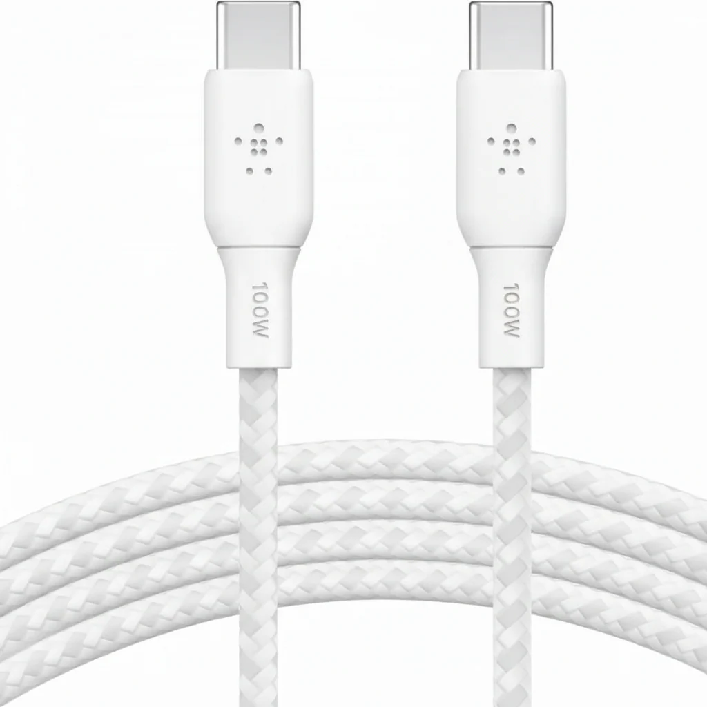 Cable USB-C to USB-C  Belkin , up to 100 Watt with 20V/5A , Charging and data sync , Braided Nylon White , 2m , BEL-0031