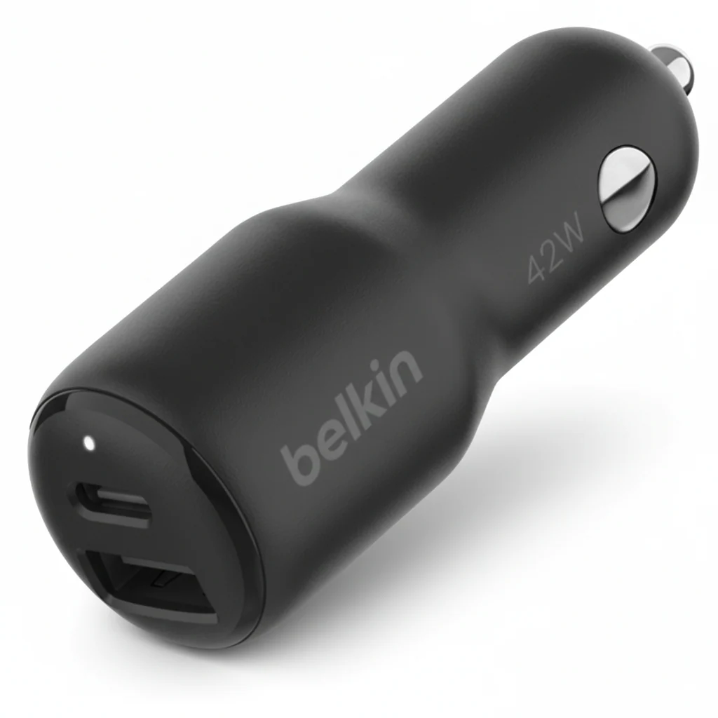 CarCharger Belkin 1x USB-C 1x USB-A , 42Watt Total (USB-C with PD PPS up to 30Watt USB-A up to 12Watt) , Black , BEL-0062