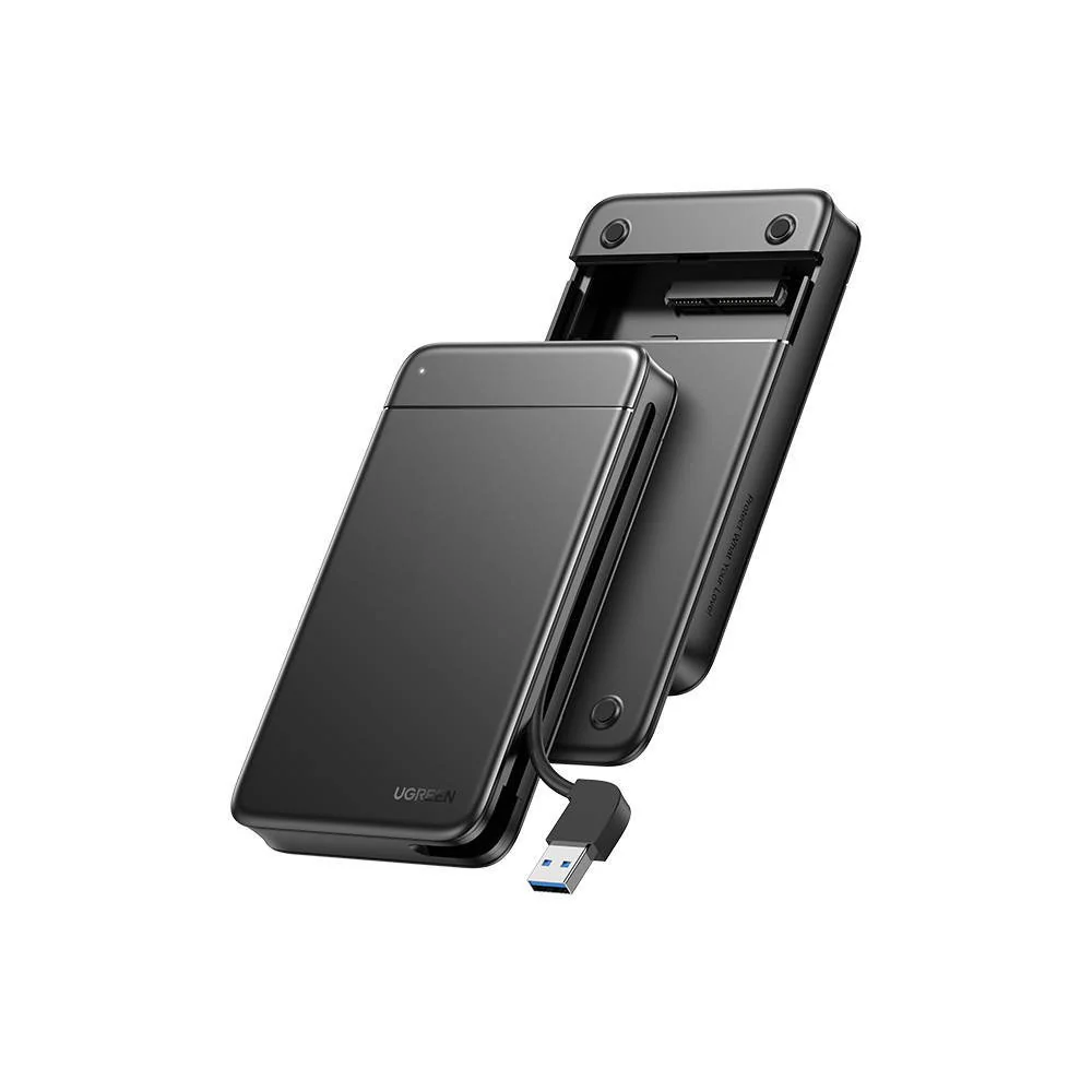 Case 2.5" Enclosure Ugreen for 2.5" HDD & SSD , USB-A 3.1 Gen1 up to 5Gbps , with built in Cable , Black , 80555 CM352
