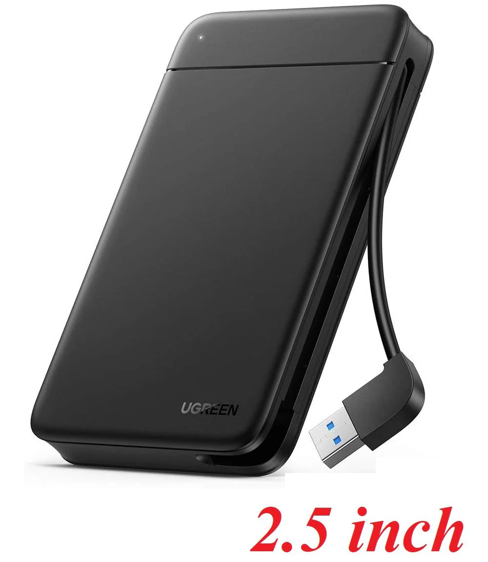 Case 2.5" Enclosure Ugreen for 2.5" HDD & SSD , USB-A 3.1 Gen1 up to 5Gbps , with built in Cable , Black , 80555 CM352 - Image 2