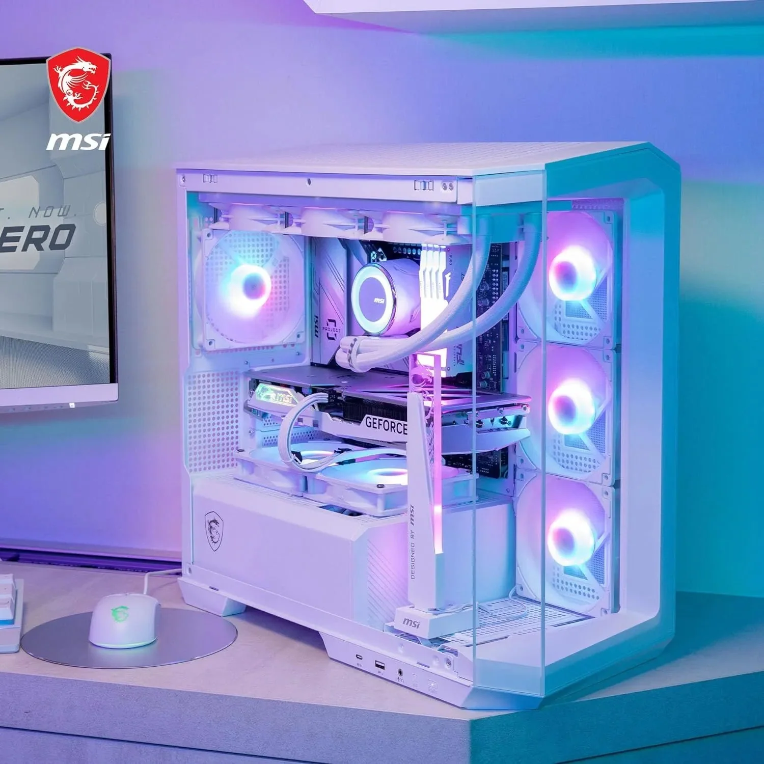 Case MSI MAG PANO M100R PZ Panorama , Micro ATX , 4x 120 ARGB Fans included, White 306-7G24W21-809 - Image 4
