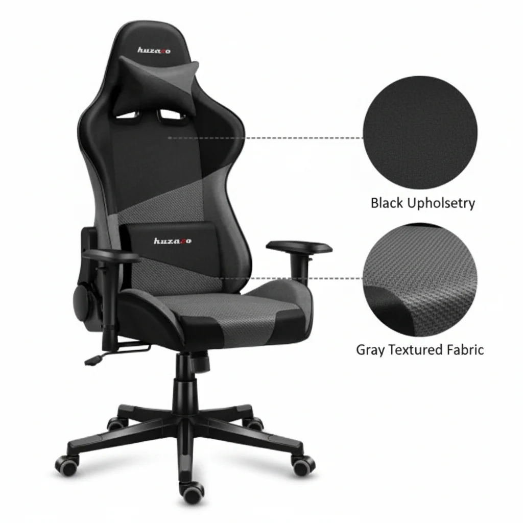 Chair Huzaro Force 6.2 , Gaming Chair , up to 130Kg , Black/Grey , Hz-Force 6.2 Grey Mesh