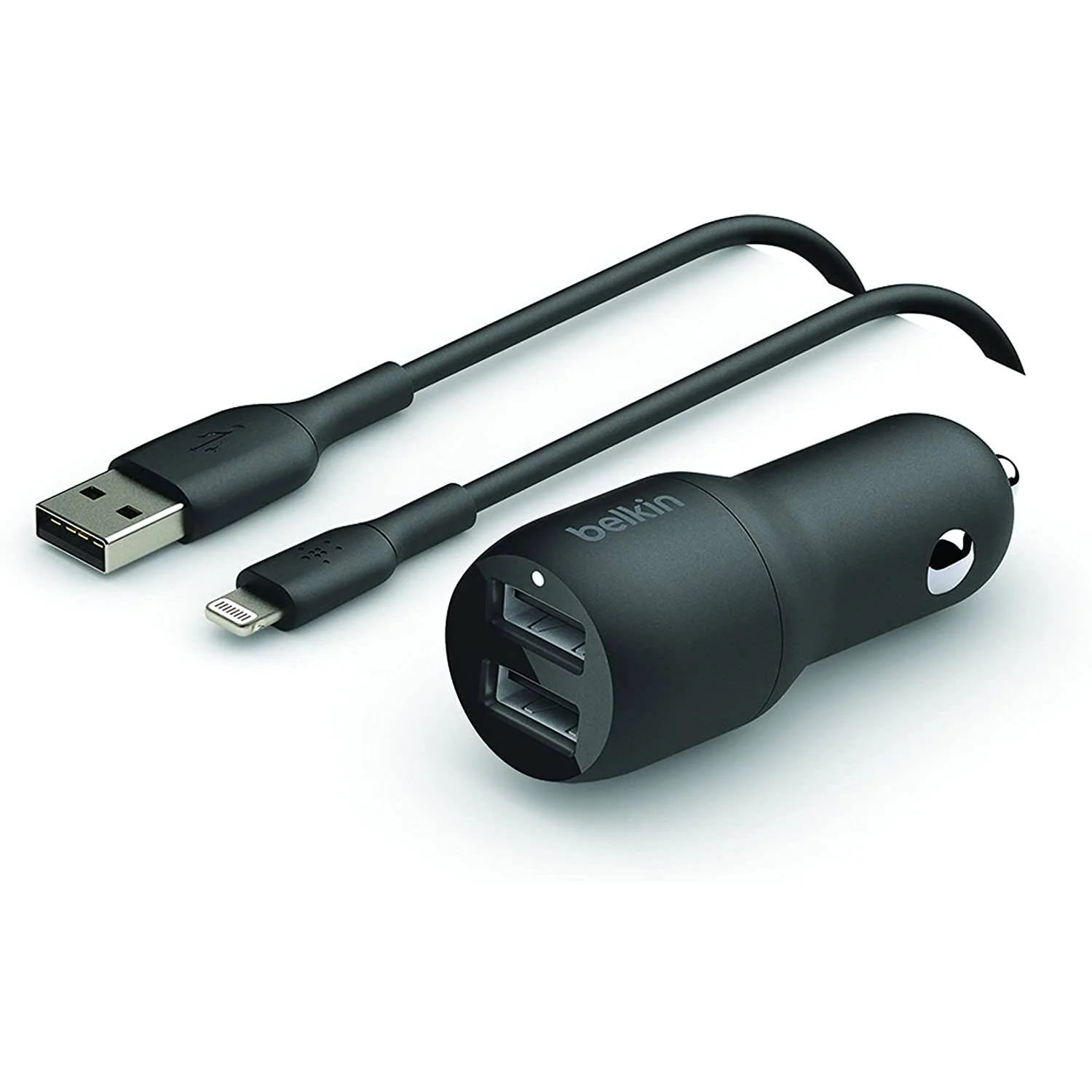 Charger 24W  Belkin Dual USB-A Car Charger , 1x USB-A to Lightning Cable 1m , Black , CCB001BTBK - Image 2