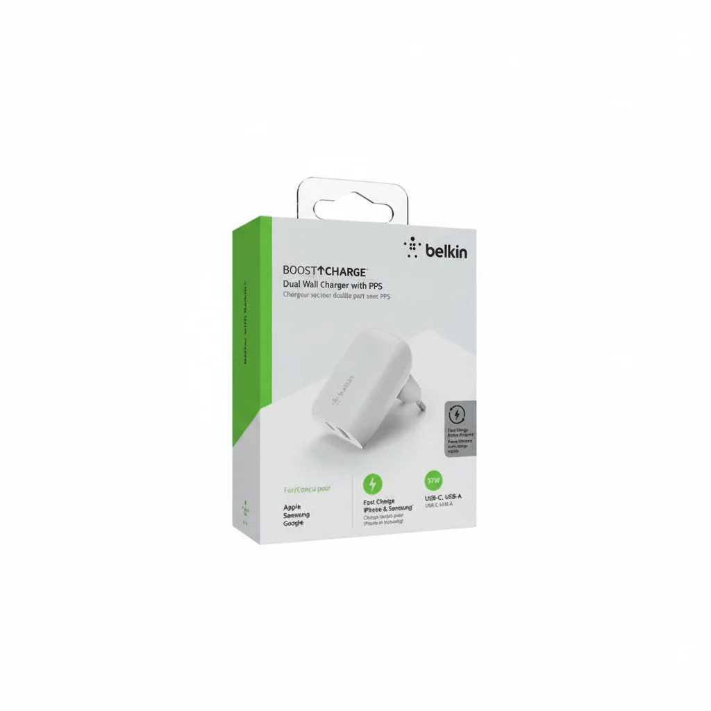 Charger 37W  Belkin BoostCharger , 1x USB-C up to 25W 1x USB-A up to 12W , White , WCB007VFWH