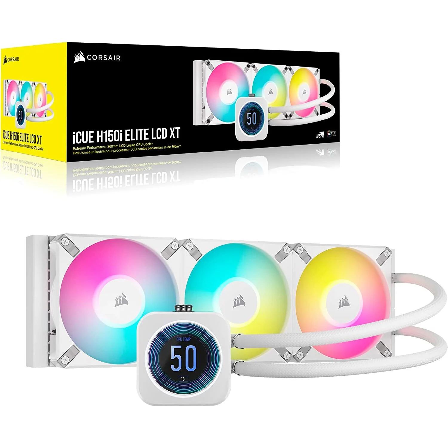 Cooler Corsair iCUE H150i ELITE LCD 360 XT ARGB , Liquid Cooler with 3x ARGB Fans and LCD Pump , White , CW-9060077-WW - Image 2