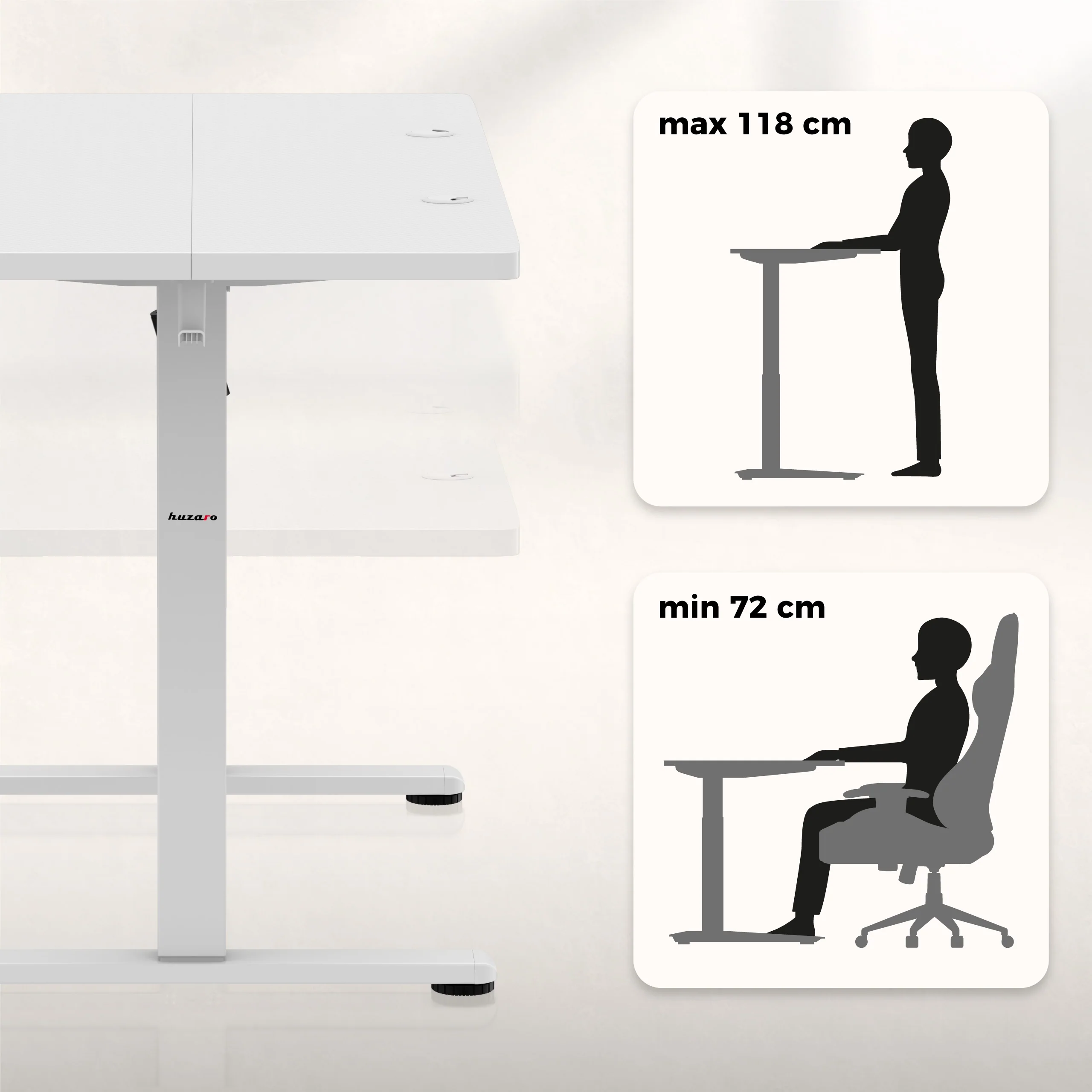 Desk Huzaro Hero 8.1 , Electric motor , 1200x600x1180x720 mm , White , HZ-HERO 8.1 WHITE - Image 4