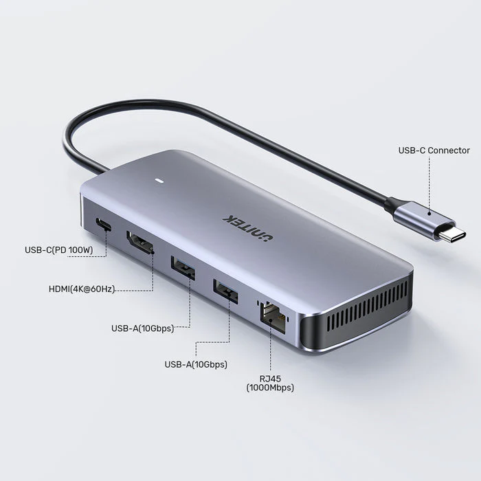 Dock USB-C Unitek Active HUB , USB-C to USB-C HDMI 4K 60fps USB-A RJ45 Ethernet M.2 NVMe , D1120A01 - Image 3