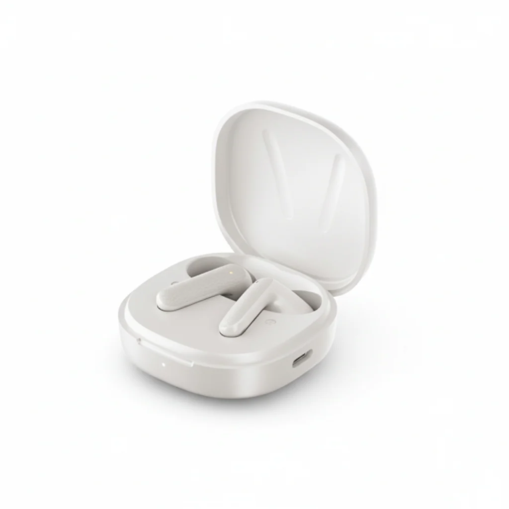 Earbuds QCY Air White Semi-Ear TWS Earbuds, quad Mic ENC multi-point connection, leather grain case