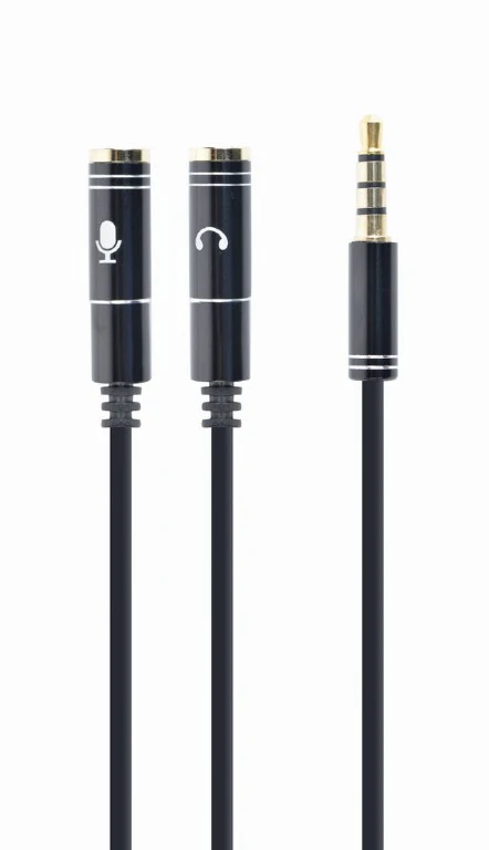 Extension Cable Gembird Cablexpert , Audio Cable Jack 3.5mm Male 4-pin to 2x Microphone and Stereo 3-pin Females , 20cm , Black , CCA-417M