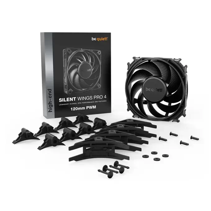Fan 1x 120mm Be Quiet! SILENT WINGS PRO 4 , PWM, up to 3000 RPM , Airflow 142,5 m3/h , Black , BL098 - Image 2