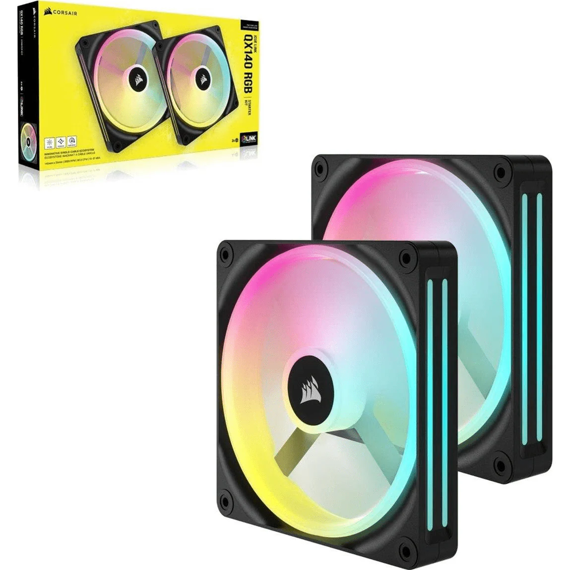 Fan 2x 140mm Corsair iCUE LINK QX140 ARGB 140mm PWM , up to 2,000 RPM Adjustable , Airflow 140 m3/h , Premium Edition , with iCUE LINK System Hub + Cable , Black , CO-9051004-WW - Image 2