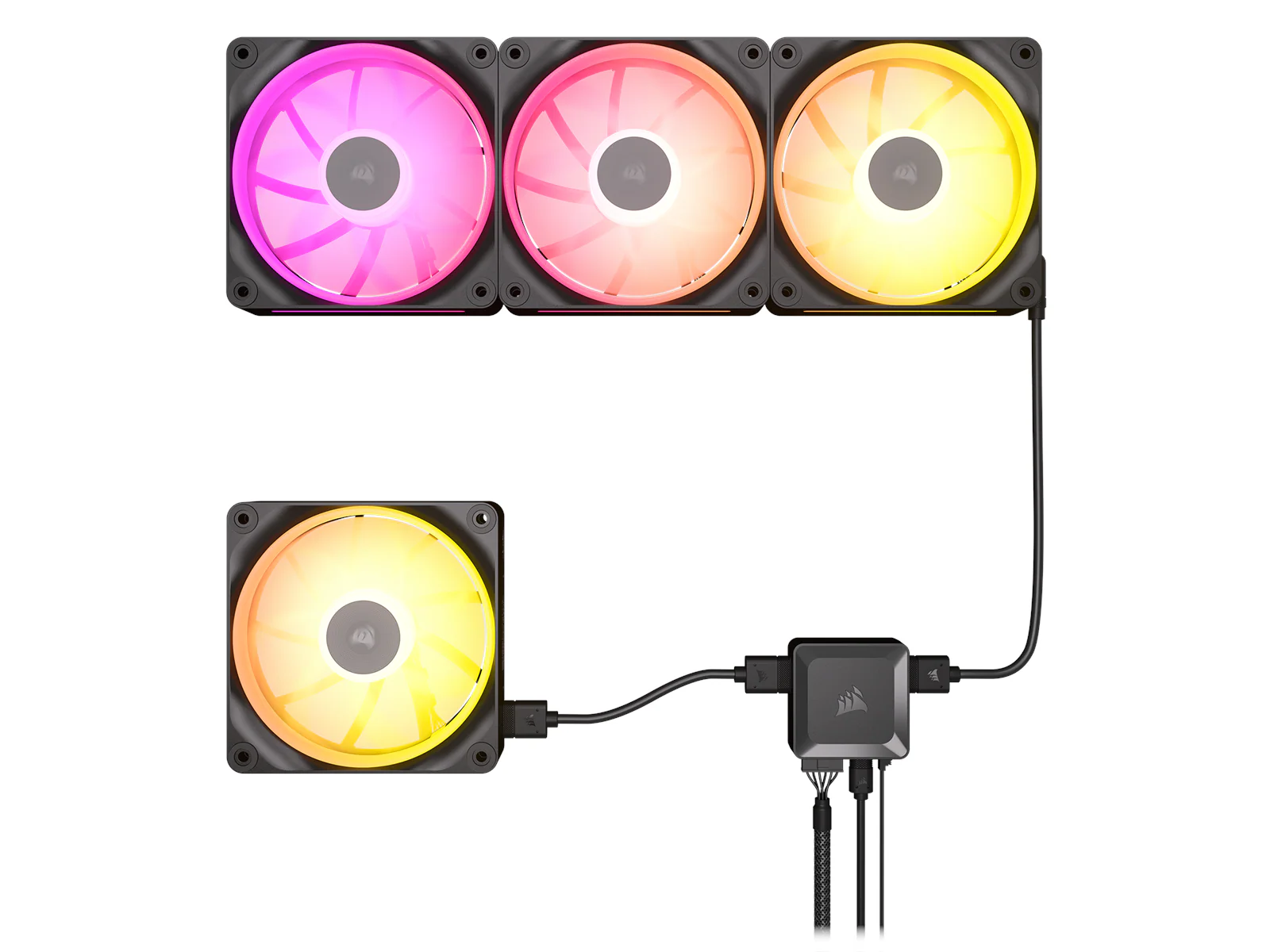 Fan 3x 120mm Corsair iCUE LINK LX120 ARGB 120mm PWM , up to 2,400 RPM Adjustable , Airflow 118 m3/h , Premium Edition , with iCUE LINK System Hub + Cable , Black , CO-9051026-WW - Image 3