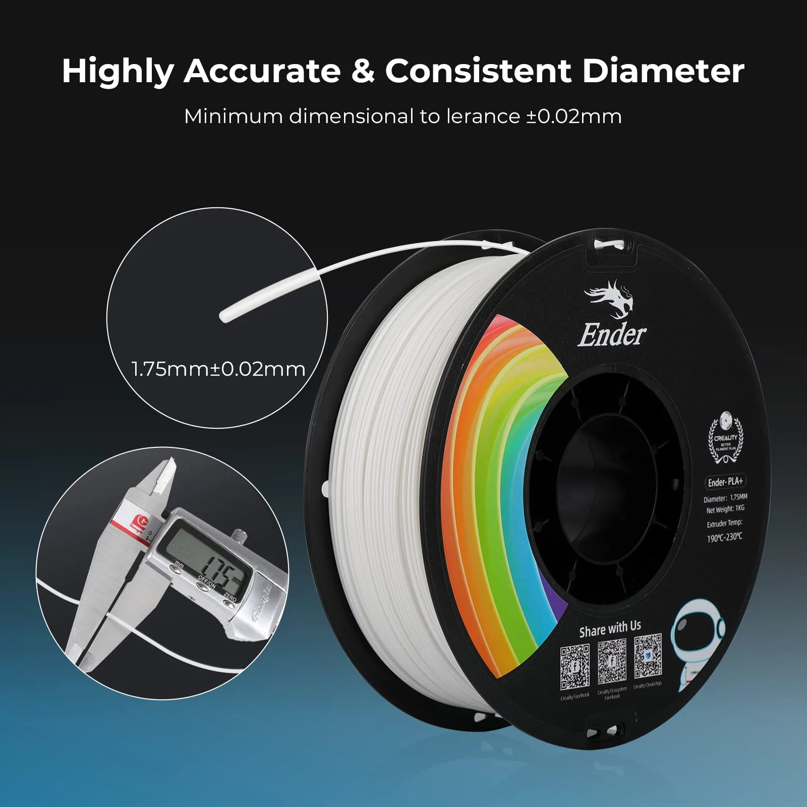 Filament Creality EN-PLA+ White , Ender 3D Printer Filament , Strength 34MPA Bend 77MPa 1 kg Spool 1.75 , 3301010305 - Image 5