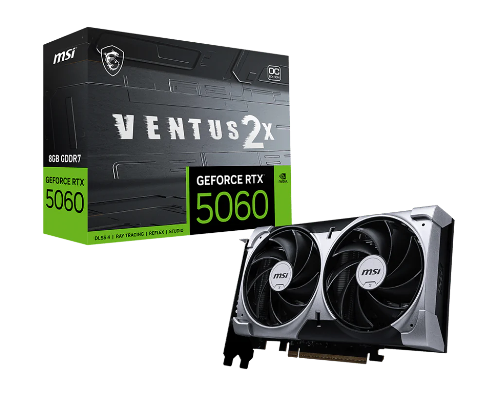 GPU MSI Ventus 2x OC GeForce RTX 5060 8GB GDDR7 , 2x Fan , Black/Silver , G5060-8V2C