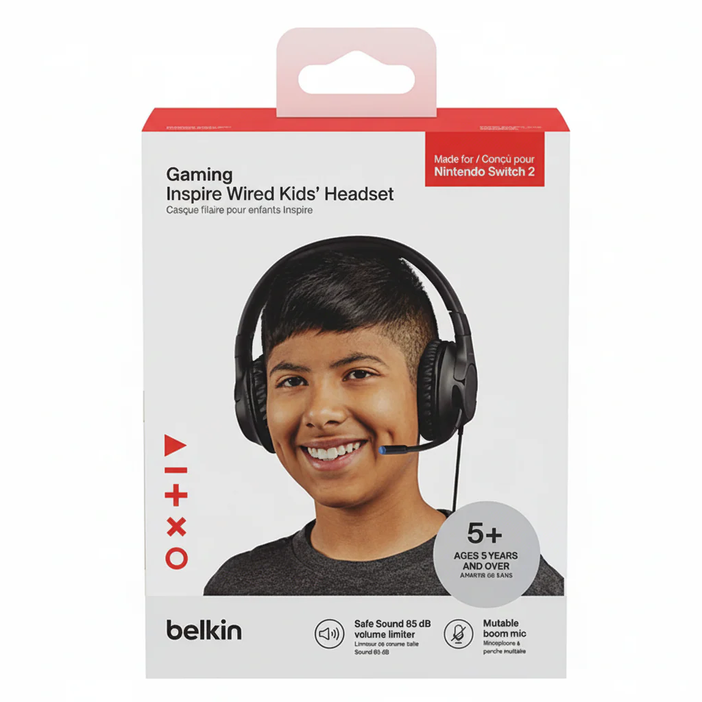 Headset Belkin Inspire Wired Kids Headset for Nintendo Switch 2 USB-C / Jack 3.5mm Black ENA011HQBK