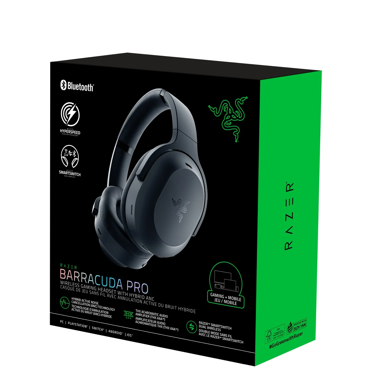 Headset Razer BARRACUDA PRO , Wireless and Bluethooth , THX Spatial Audio , designed for PC/Playstation/Android , Up to 40 hours Battery , White , RZ04-03780100-R3M1 - Image 3