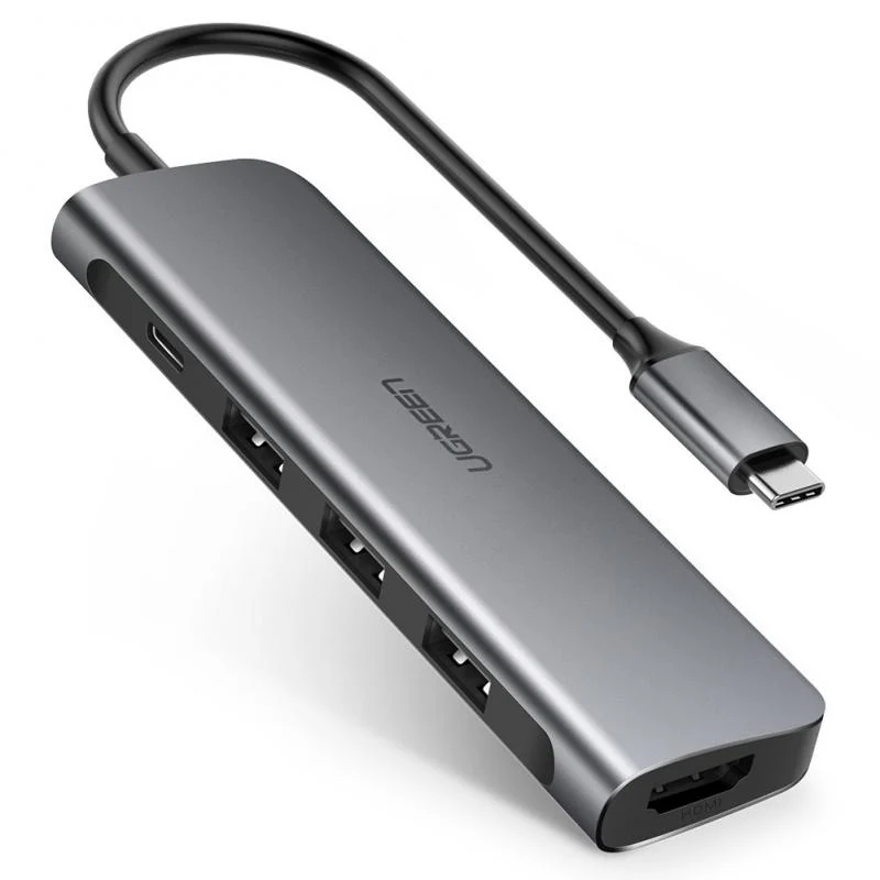 HUB Ugreen 5in1 USB-C 3.2 Gen1 to 1x HDMI 1x Gigabit RJ45 Ethernet 2x USB-A 3.2 Gen1 1x USB-C PD up to 100W , Gray , 50209