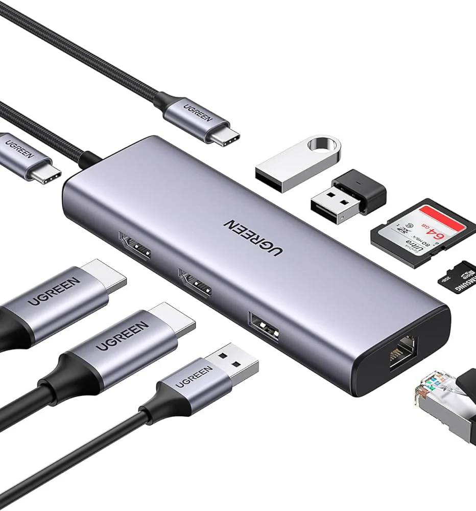 HUB Ugreen 9in1 USB-C 3.1 to 1x HDMI , 1x VGA , 1x Gigabit RJ45 Ethernet , 3x USB-A 3.0 , 1x SD Reader , 1x MicroSD Reader , Silver , 40873 - Image 2