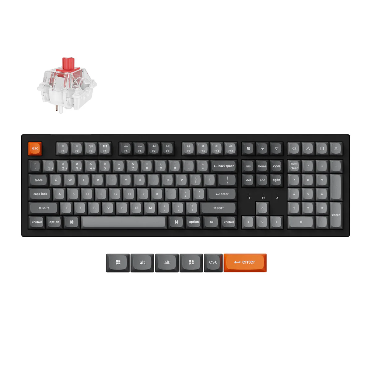 Keyboard Keychron K10 Max  K10M-H1 , QMK/VIA Wireless/Bluetooth Mechanical Keyboard , Red Switch (Hot-Swappable) , 100% , US Layout , Black/Grey/Orange , K10M-H1