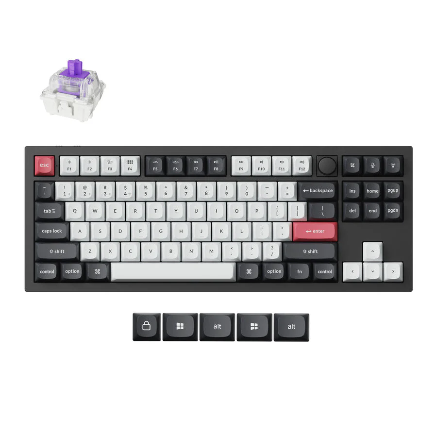 Keyboard Keychron Q3 HE Q3H-M1 , QMK/VIA Wireless/Bluetooth Mechanical Keyboard , Purple Switch (Hot-Swappable) , Hall Effect , 80% , US Layout , Black/White/Red , Q3H-M1