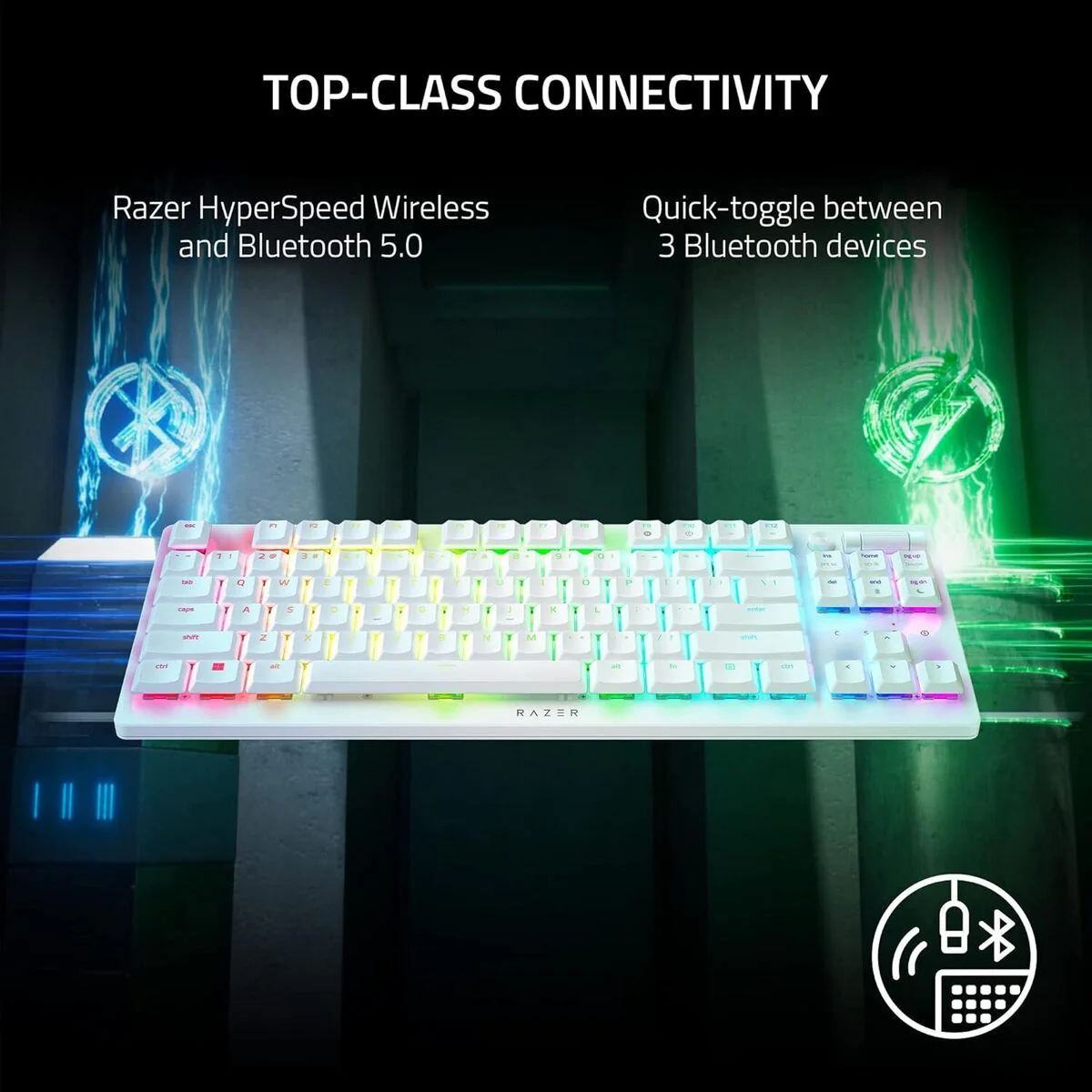 Keyboard Razer DeathStalker V2 PRO TKL , Wireless/Bluetooth , Low Profile , Linear Red optical switches , RGB , White , RZ03-04373500-R3M1 - Image 4