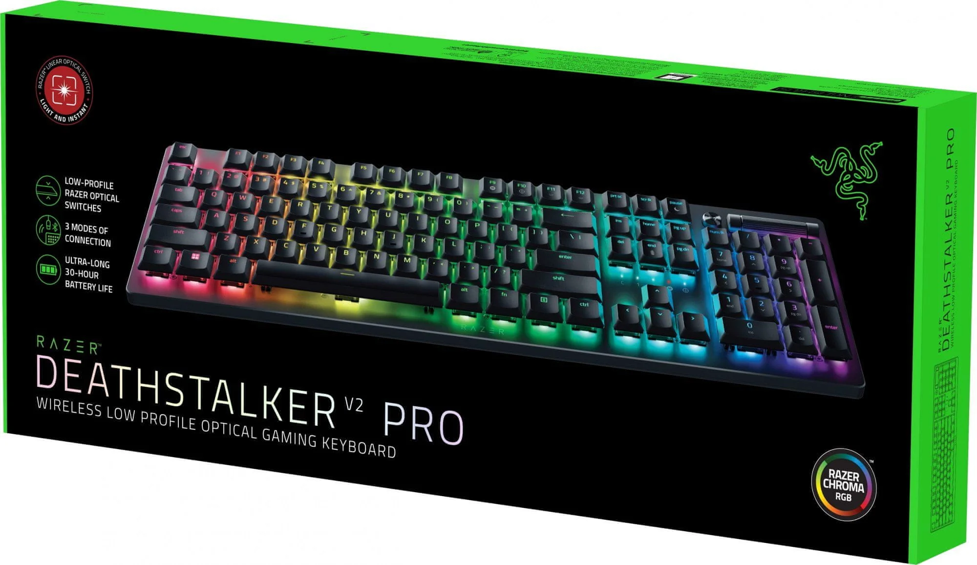 Keyboard Razer DEATHSTALKER V2 PRO , Wireless/Bluetooth , Low Profile , Chroma RGB , Clicky Optical Switches , US Layout , Up to 40 hours Battery , Black , RZ03-04361800-R3M1 - Image 4