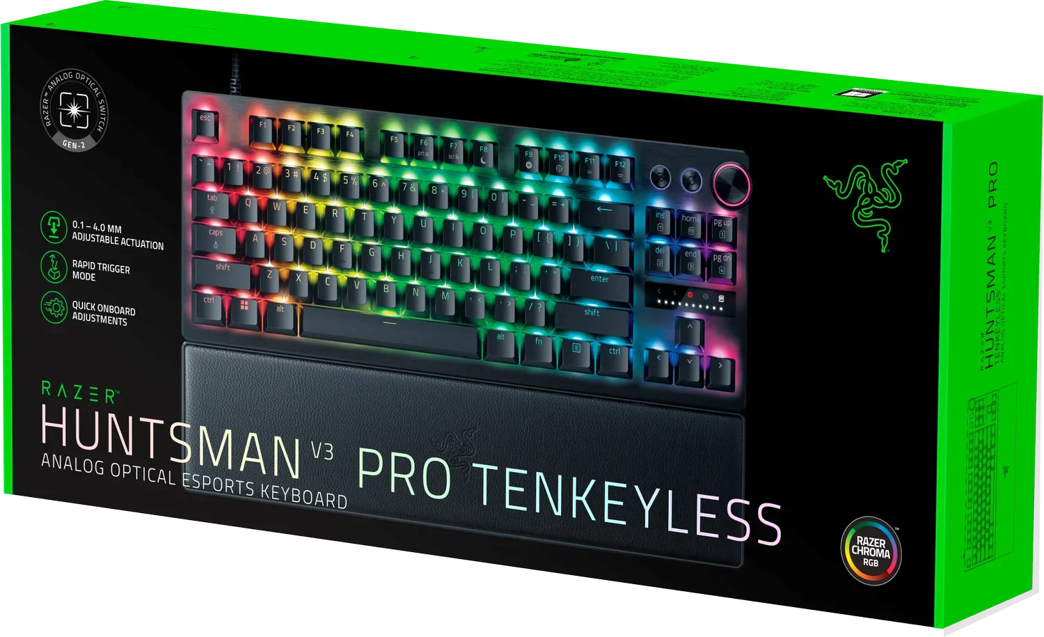 Keyboard Razer HUNTSMAN v3 PRO Tenkeyless , Analog Optical Esports Keyboard , Magnetic Firm Leatherette Wrist Rest , Detachable USB-C Cable , Chroma RGB , US Layout , RZ03-04980100-R3M1 - Image 3