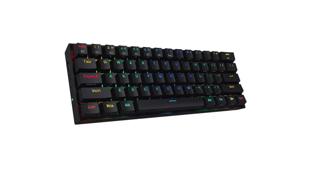 Keyboard Redragon Draconic K530 PRO RGB , Mechanical with OUTEMU RED Switches , 60% formfactor , Wireless with USB-A dongle , Bluetooth , Cable , Black , K530RGB-PRO-RD