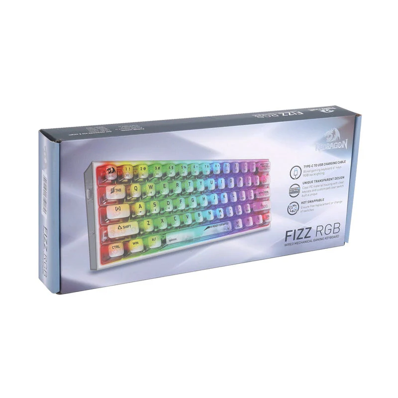 Keyboard Redragon Fizz K617 RGB Mechanical , 60% keys , Wired , White , K617CT-RGB - Image 3