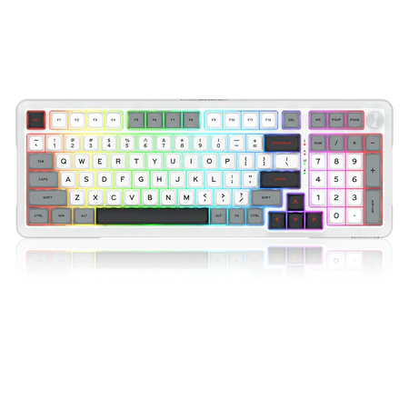 Keyboard Redragon K688 Bragi Pro White , Three-Way connectivity Bluetooth WiFi Wireless and Wired USB-A , Black , K688WGL-RGB-PRO