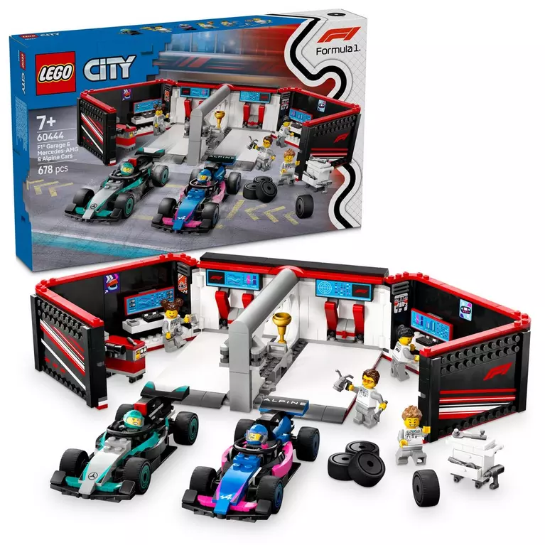 Lego City Formula 1 Garage & Mercedes-AMG and Alpine Race Cars 60444 - Image 2
