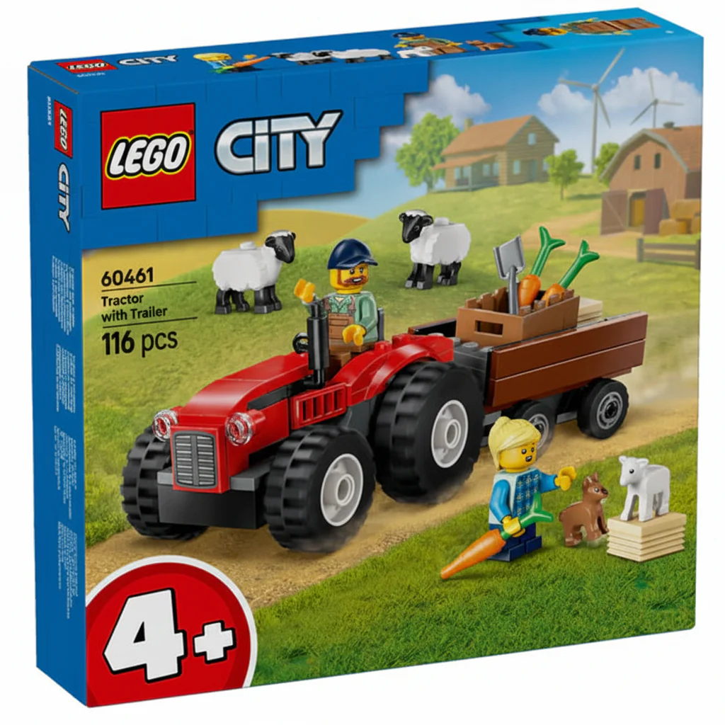 Lego City Red Farm Tractor with Trailer & Sheep 60461