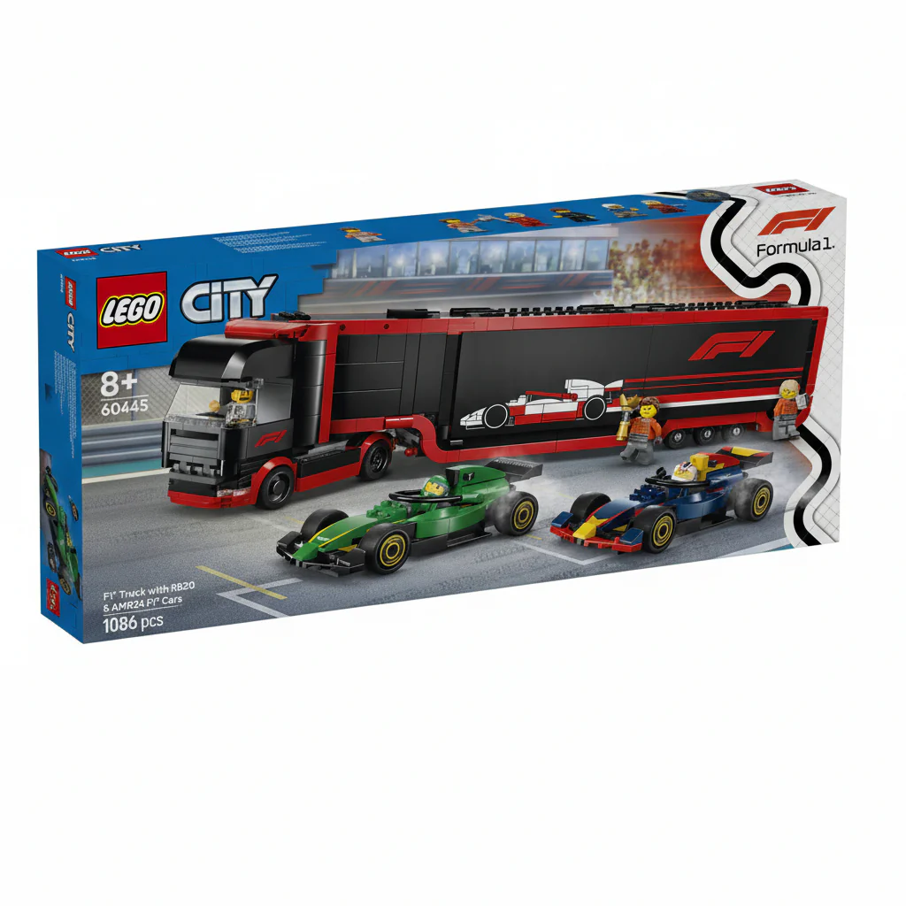 Lego City Truck with RB20 & AMR24 F1 Cars 60445
