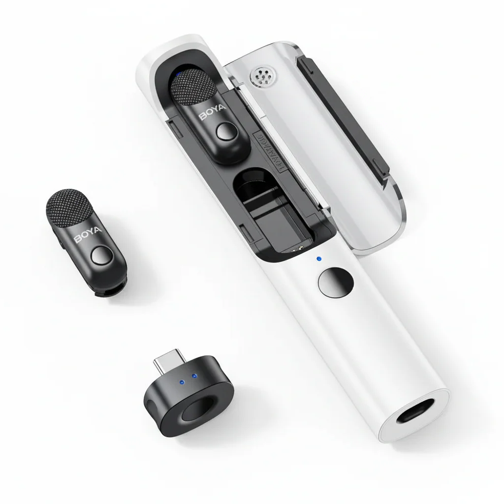 Microphone BOYA Magic , USB-C 3.5mm jack , Wireless 2x mic , charging box , Black , BOYA Magic-05