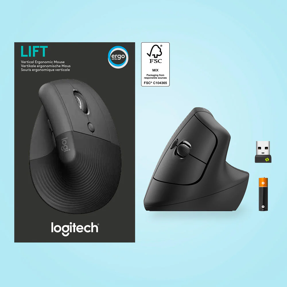 Mouse Logitech Lift Vertical Ergonomic , Wireless + Bluetooth , Graphite , 910-006473 - Image 2