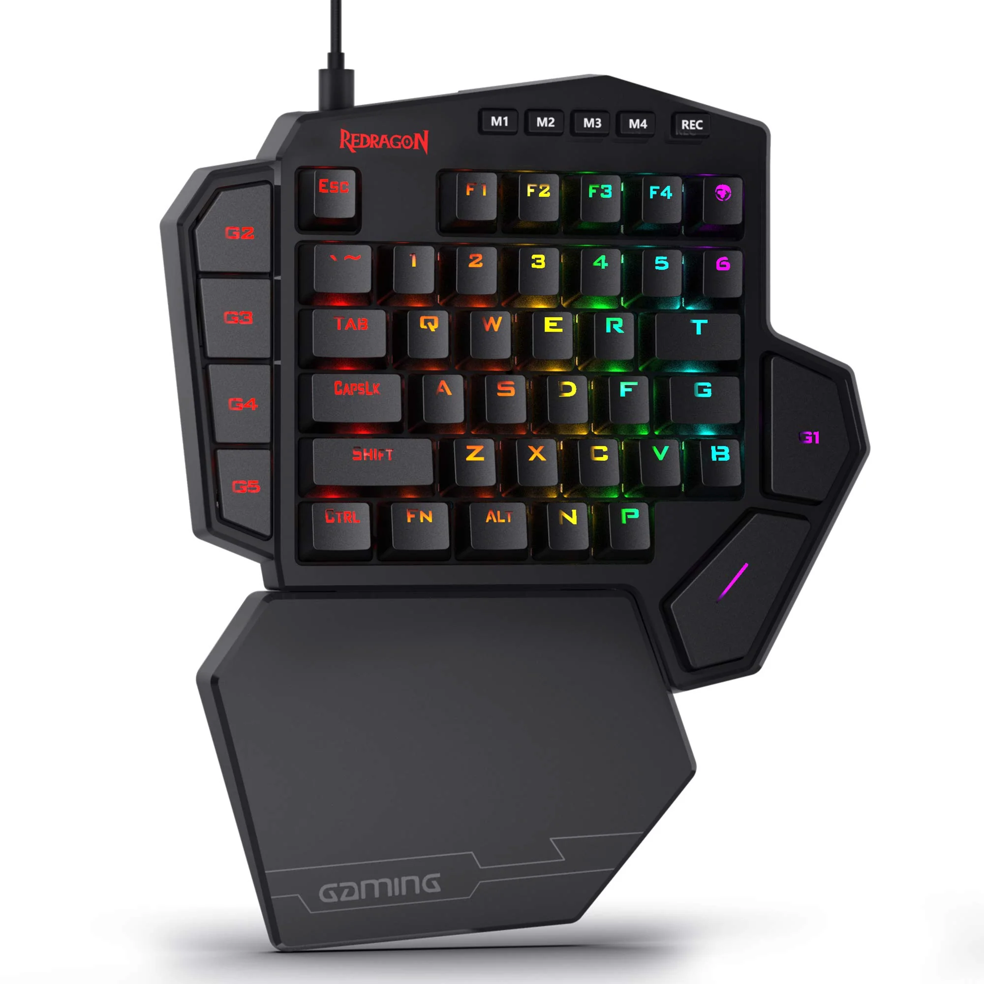 One-Handed Keyboard Redragon K585 DITI RGB , 42 keys , Detachable Wrist Rest , Black , K585RGBPRORed
